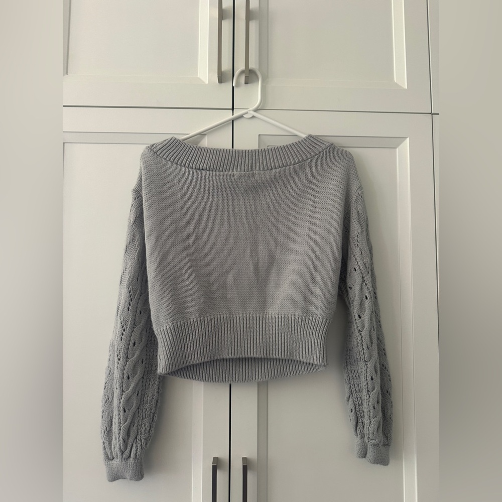 Grey Cable Knit Women's Sweater - Picture 5 of 7